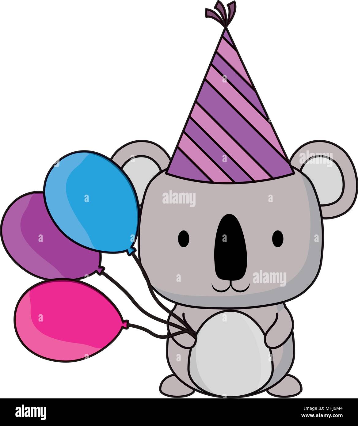 Joyeux Anniversaire Design Avec Mignon Koala Avec Anniversaire Hat Et Des Ballons Sur Fond Blanc Vector Illustration Image Vectorielle Stock Alamy
