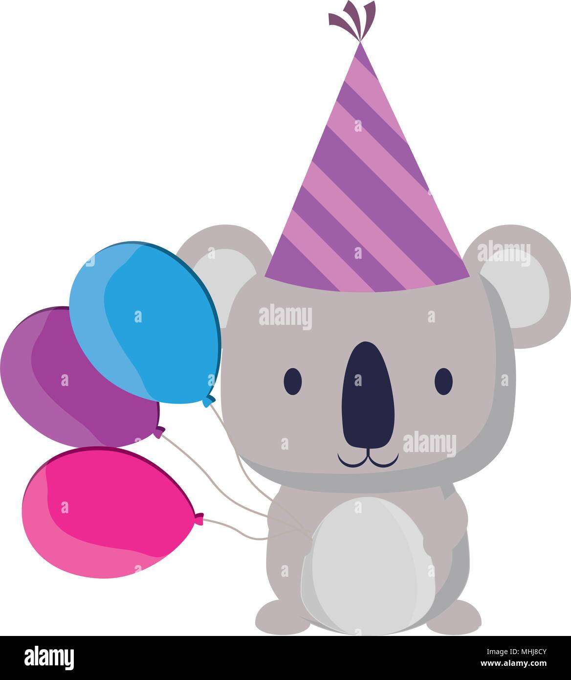 Joyeux Anniversaire Design Avec Mignon Koala Avec Anniversaire Hat Et Des Ballons Sur Fond Blanc Vector Illustration Image Vectorielle Stock Alamy