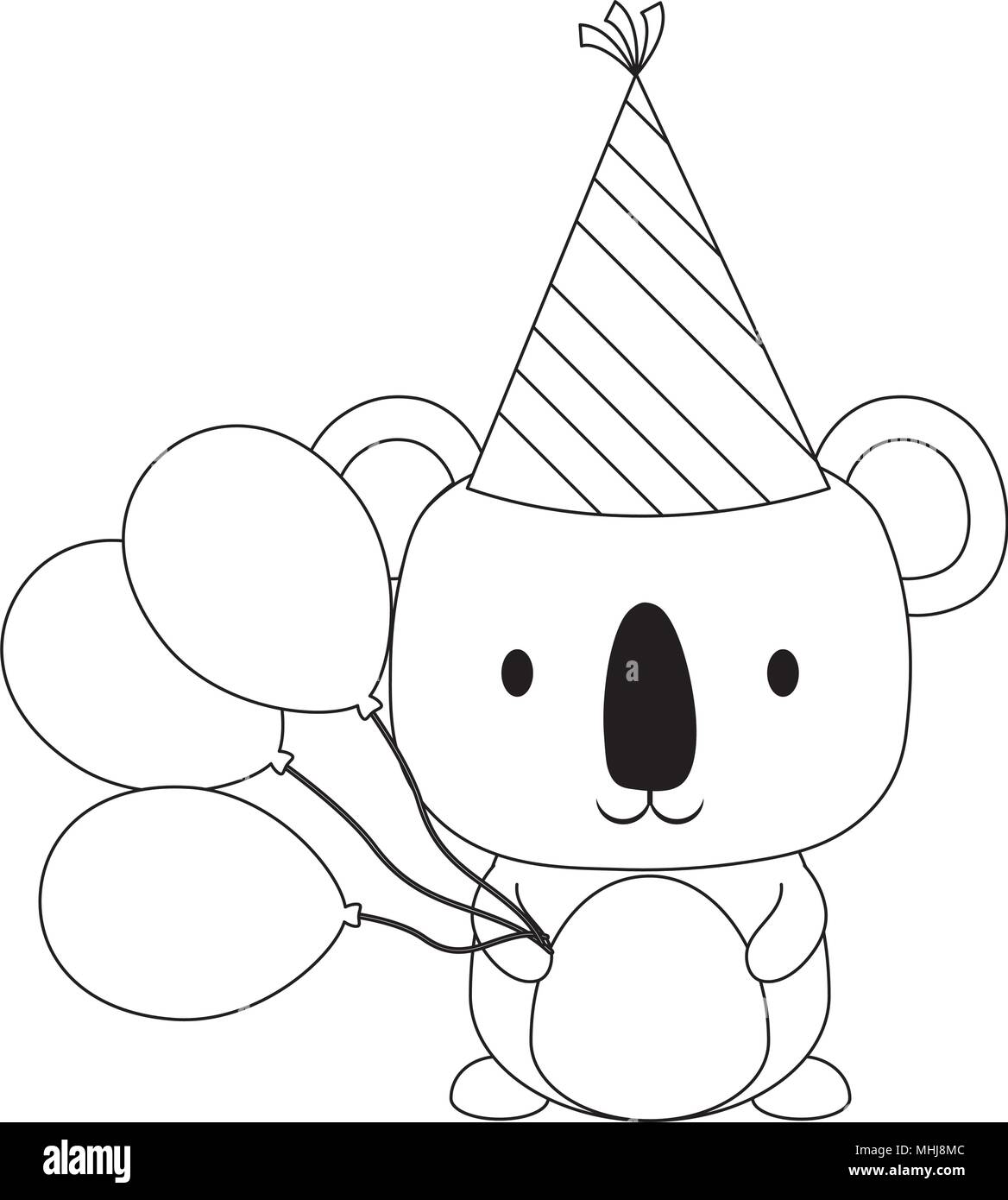 Joyeux Anniversaire Design Avec Mignon Koala Avec Anniversaire Hat Et Des Ballons Sur Fond Blanc Vector Illustration Image Vectorielle Stock Alamy