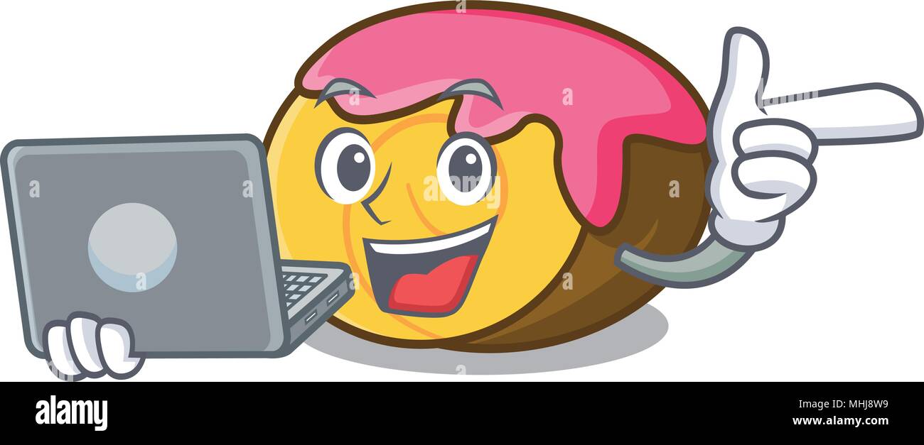 Ordinateur portable avec swiss roll cartoon caractère Illustration de Vecteur