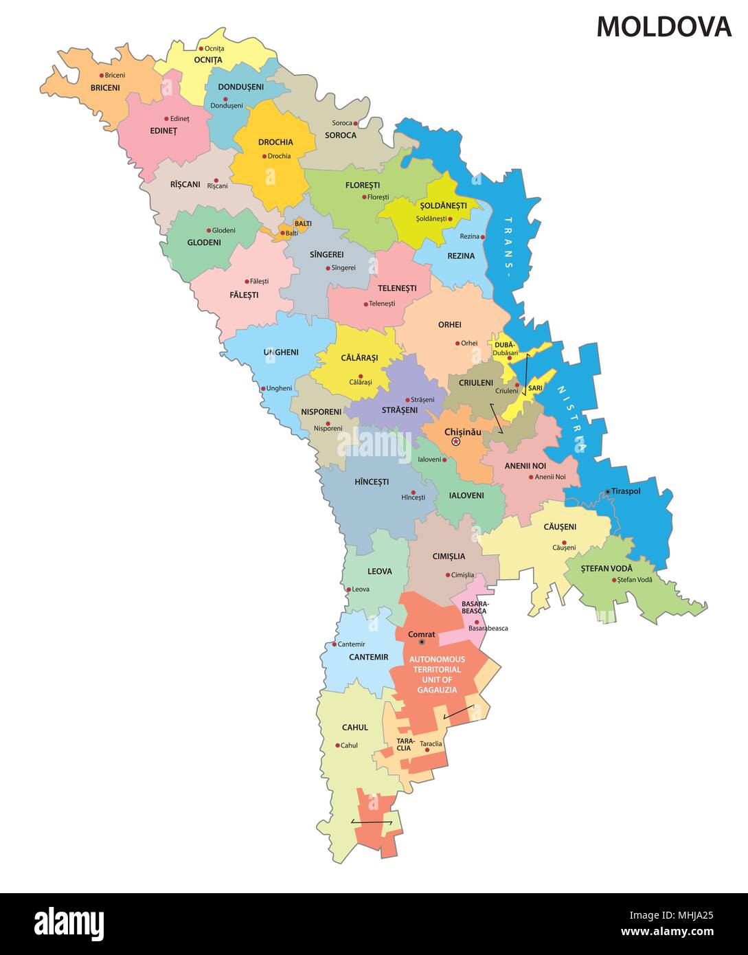 La Moldavie carte vectorielle administrative et politique Illustration de Vecteur