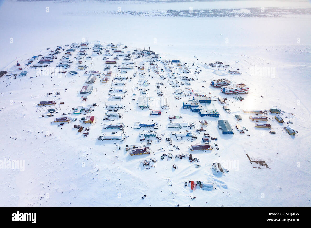 L'élevage du renne Nenets National village Nosok dans le Nord région de Krasnoïarsk, vue aérienne Banque D'Images