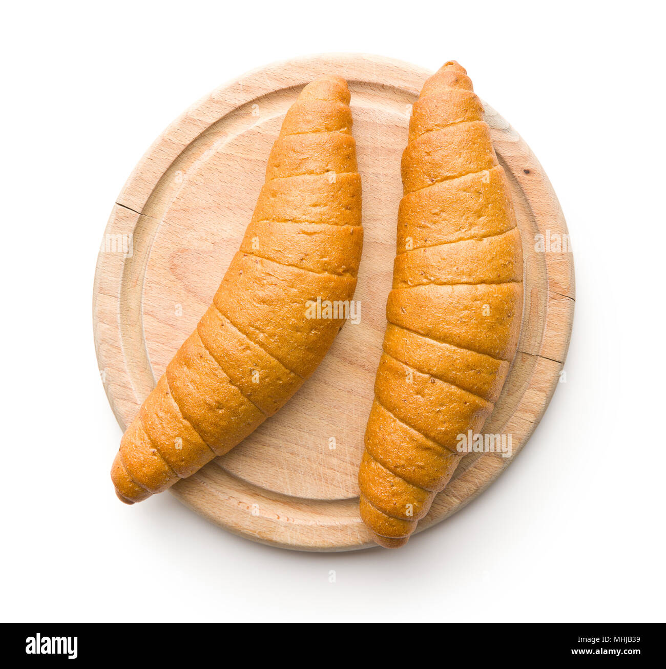 Petits pains salés. Croissants complet isolé sur fond blanc. Banque D'Images