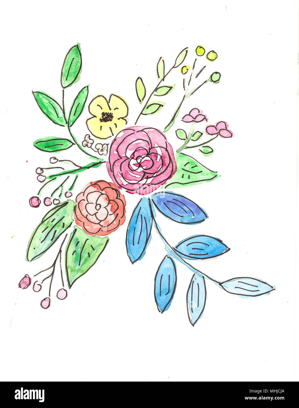 Fleurs aquarelle dessiné à la main Banque D'Images