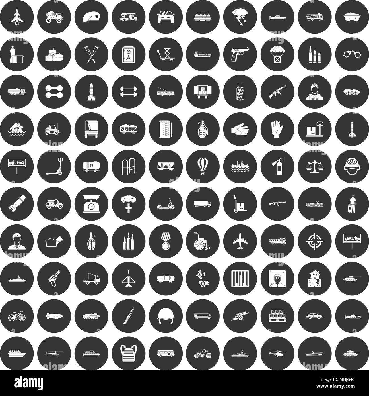 Charge 100 icons set cercle noir Illustration de Vecteur