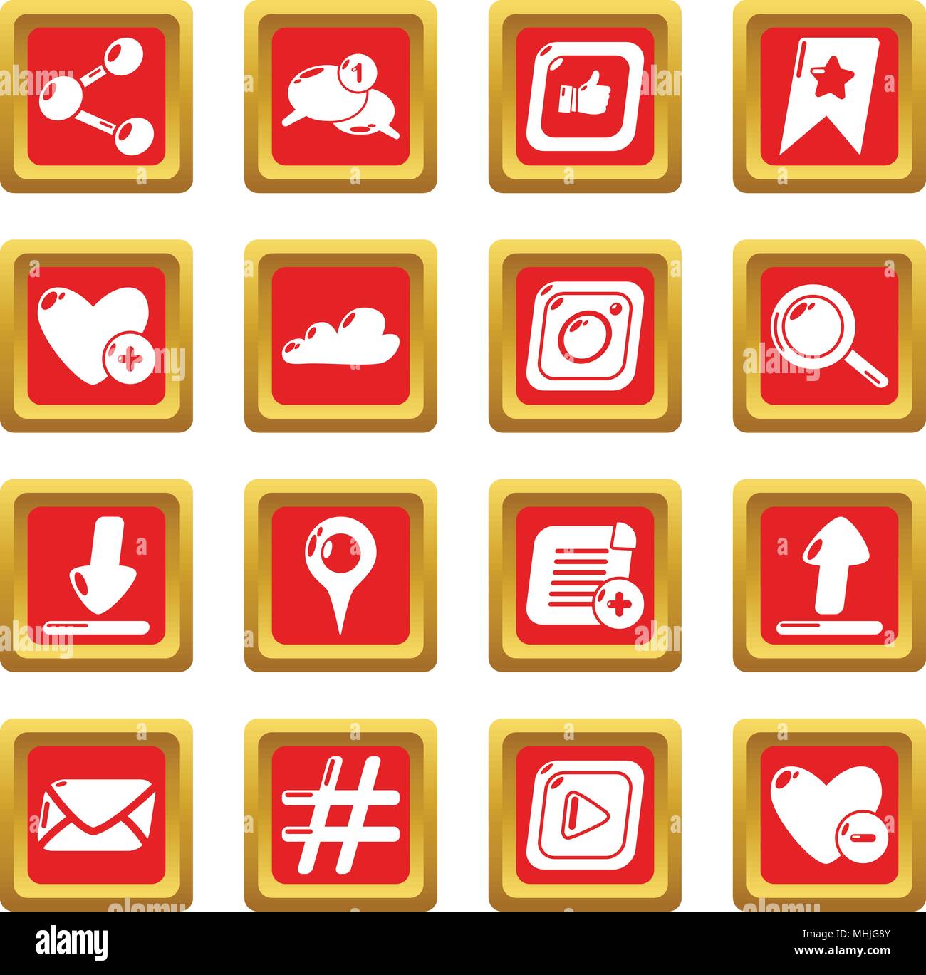 Réseau social icons set carré rouge vector Illustration de Vecteur