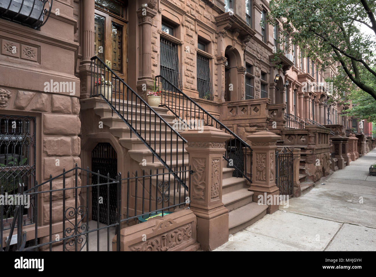 Maisons de New York à Harlem Perron Banque D'Images