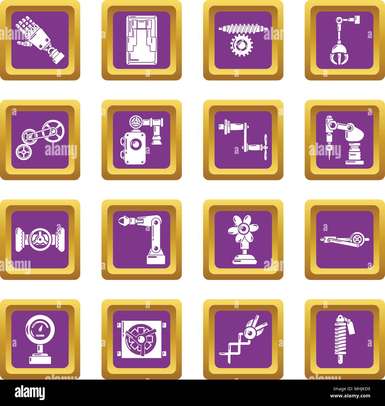 Mécanismes techniques icons set carré violet vector Illustration de Vecteur