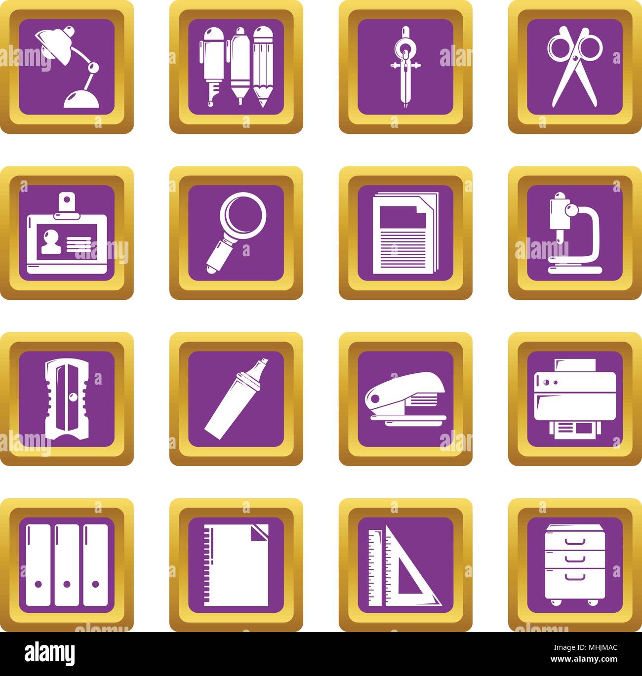 Icons set papeterie carré violet vector Illustration de Vecteur