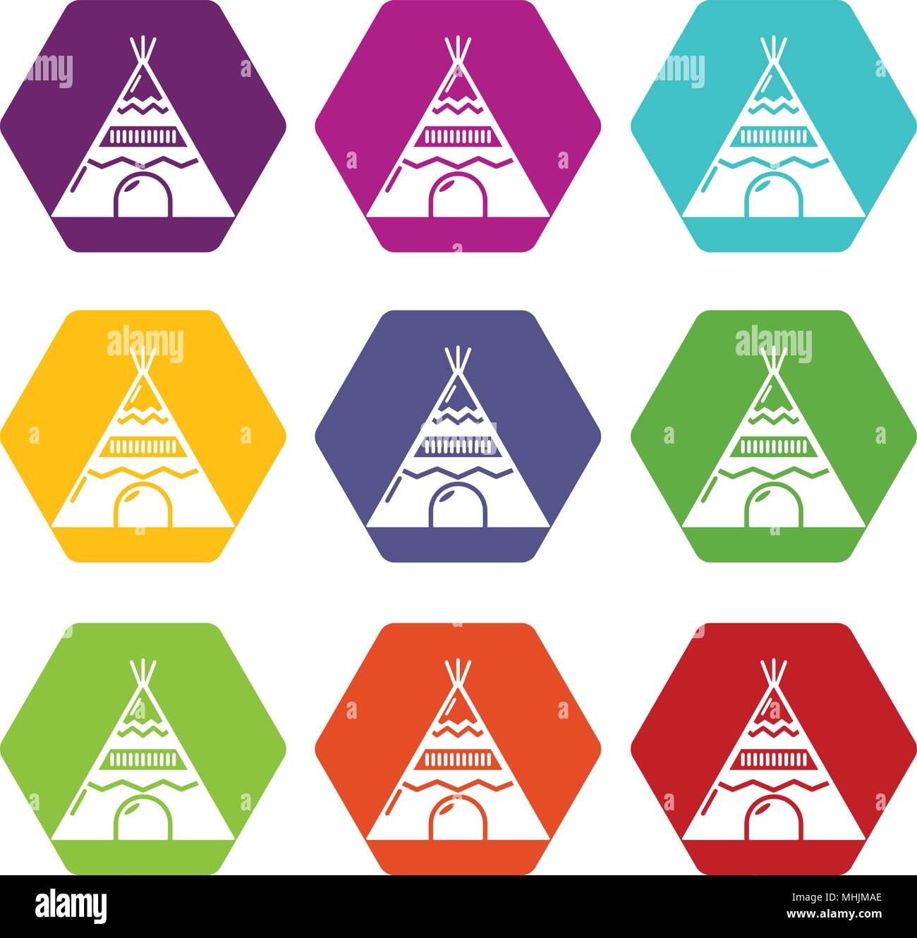 Tente indienne icons set 9 vector Illustration de Vecteur