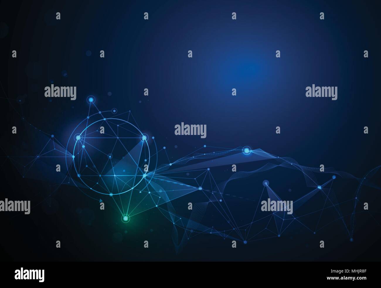 Illustration Résumé des molécules et mesh 3D avec des cercles, des lignes, des formes géométriques, polygonale, Triangle motif. Technologie de communication vecteur conception sur blu Illustration de Vecteur