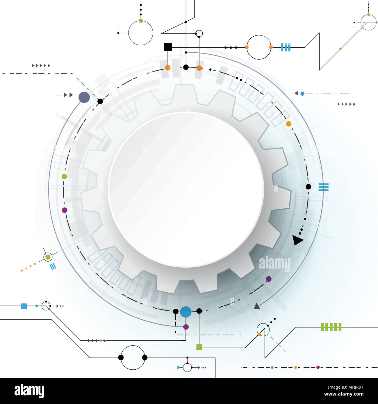Pignon d'illustration vectorielle, roue et la carte de circuits imprimés, Hi-tech la technologie numérique et l'ingénierie, la technologie moderne des télécommunications numériques concept. Illustration de Vecteur