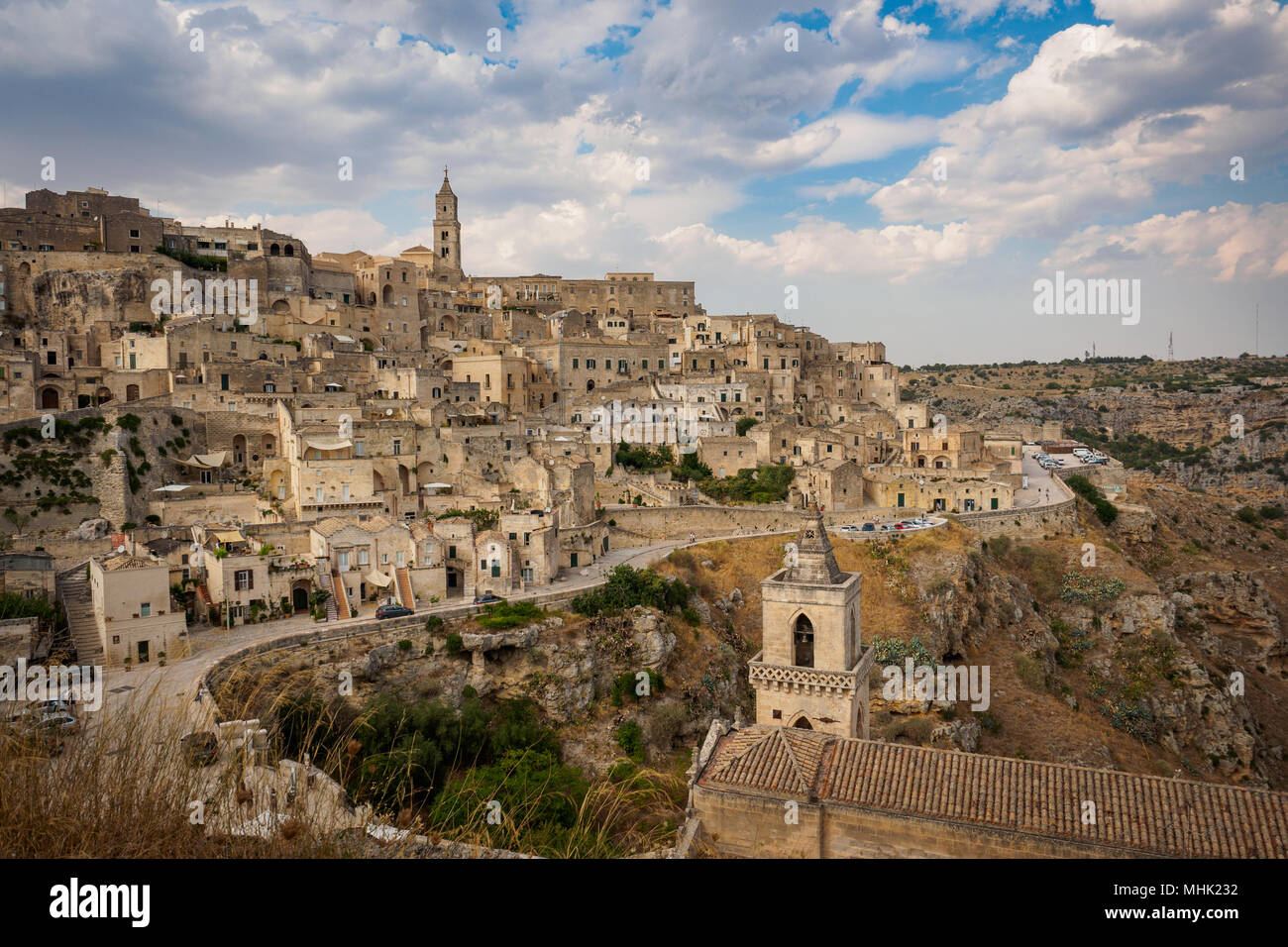 Matera (Italie), septembre 2017. Vue panoramique de l'ancienne ville appelée 'Sassi di Matera". Le format paysage. Banque D'Images