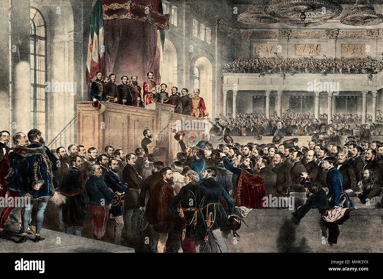 Cérémonie d'ouverture du parlement hongrois en 1848 Banque D'Images