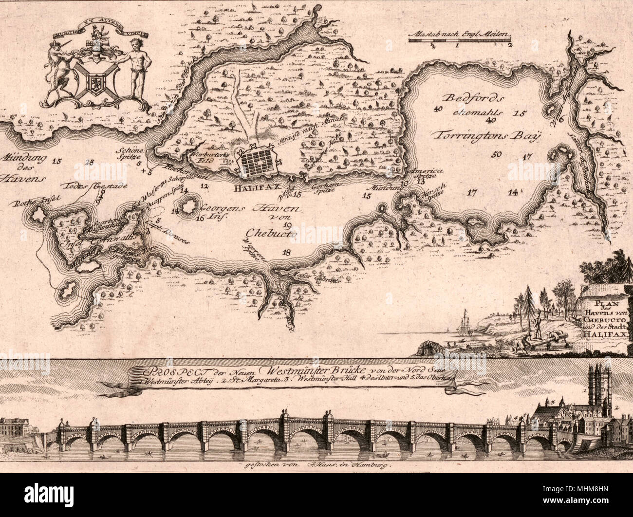 Carte de l'havre de Chebucto et la ville de Halifax, 1751 Banque D'Images