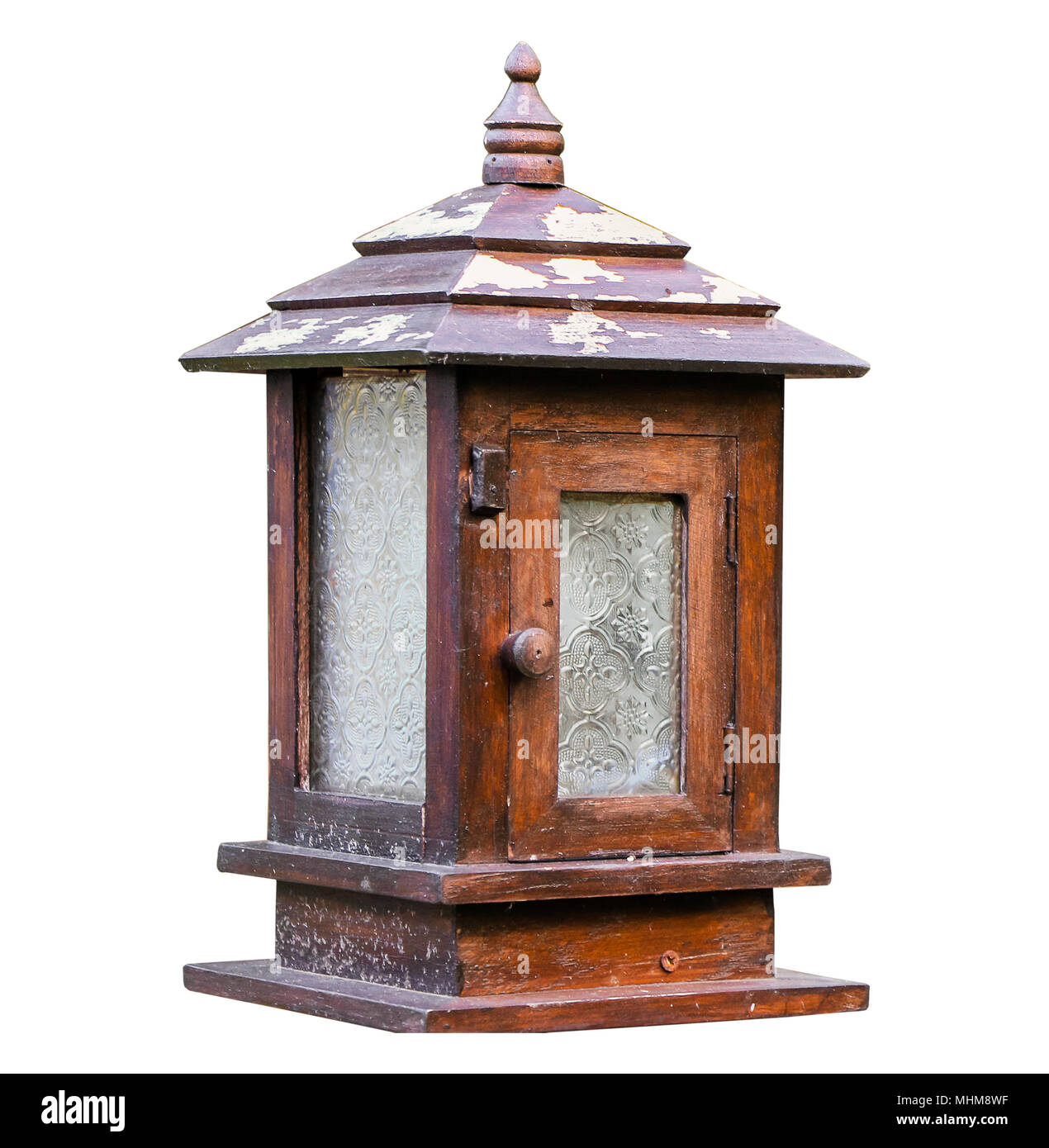 Close up ancienne en bois isolé lampe backgrouind Banque D'Images