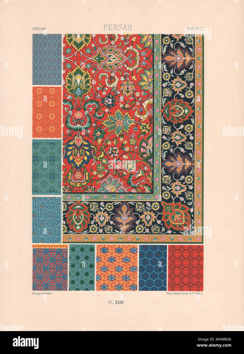 POLYCHROME RACINET ORNEMENT Persan 23 arts décoratifs motifs motifs c1885 Banque D'Images