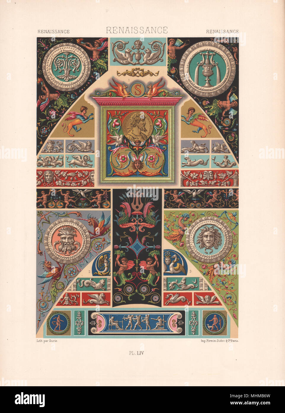 RACINET POLYCHROME Renaissance ORNEMENT 54 arts décoratifs motifs motifs c1885 Banque D'Images
