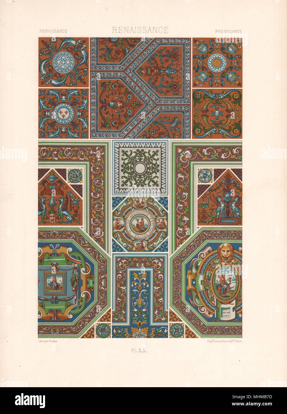 RACINET POLYCHROME Renaissance ORNEMENT 60 arts décoratifs motifs motifs c1885 Banque D'Images