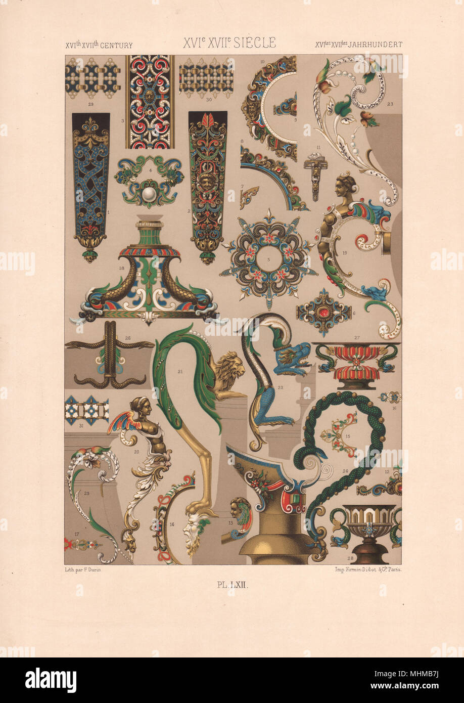 RACINET ORNEMENT 62 POLYCHROME 16e & 17e siècles arts motifs motifs c1885 Banque D'Images