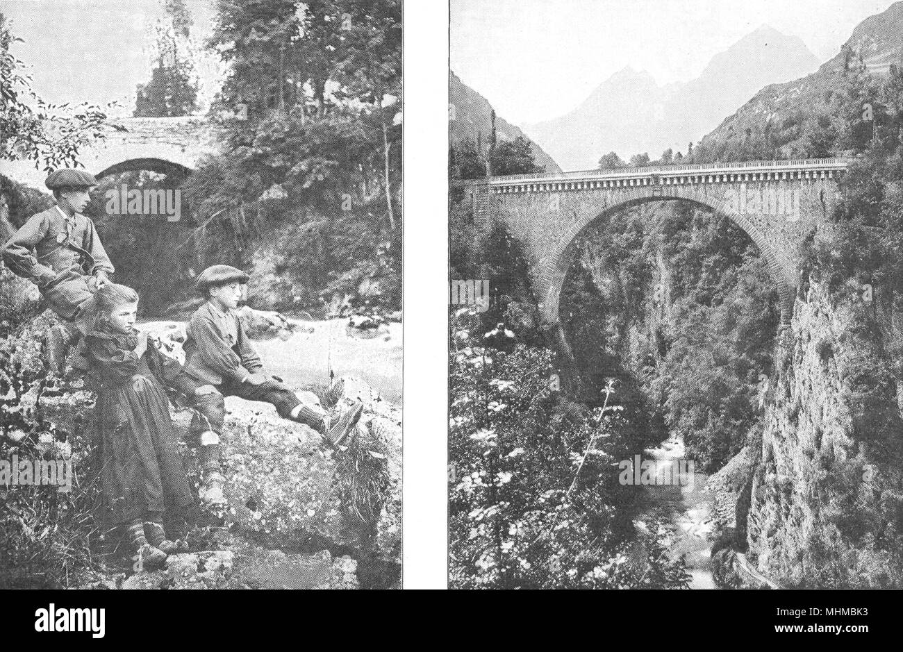 HAUTES- PYRÉNÉES. Bords, Pont Napoléon, Saint- Sauveur 1900 old print Banque D'Images