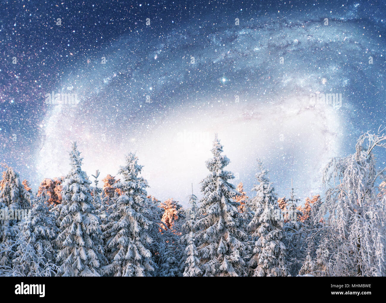 Ciel étoilé En Hiver Nuit Enneigée Superbe Voie Lactée Dans