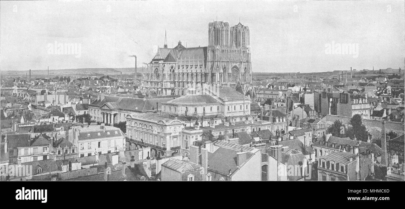 MARNE. Vue générale de la ville et de la Cathédrale de Reims 1900 old print Banque D'Images
