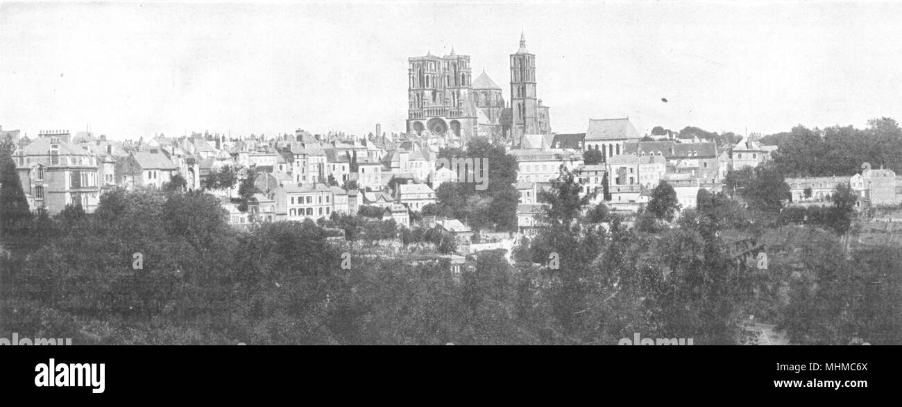 L'AISNE. Vue générale de la ville et de la Cathédrale de Laon 1900 old print Banque D'Images