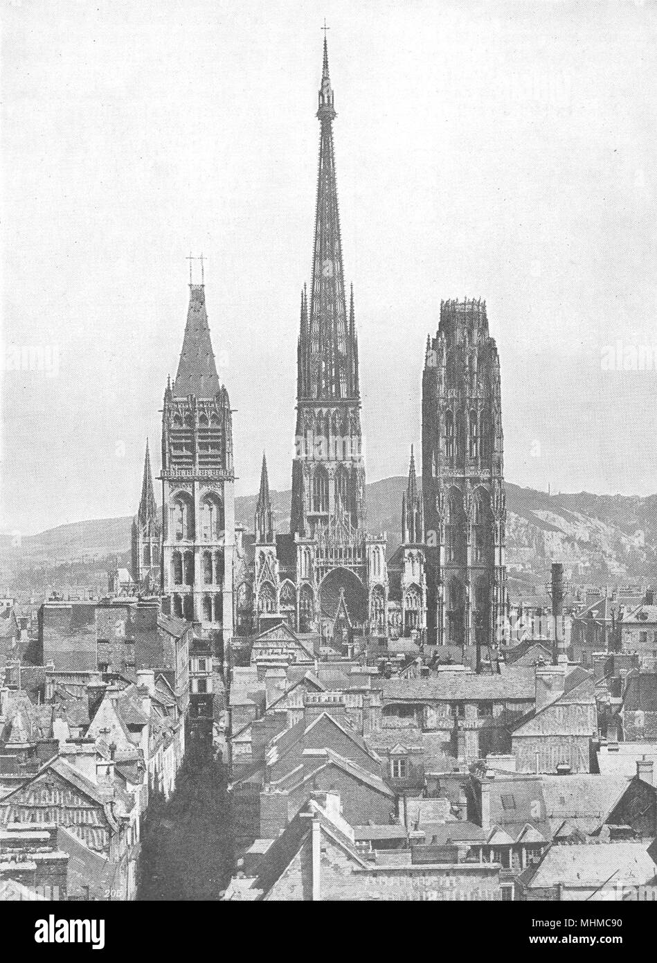 SEINE- MARITIME. Rouen. Flèche et tours de la Cathédrale 1900 old print Banque D'Images