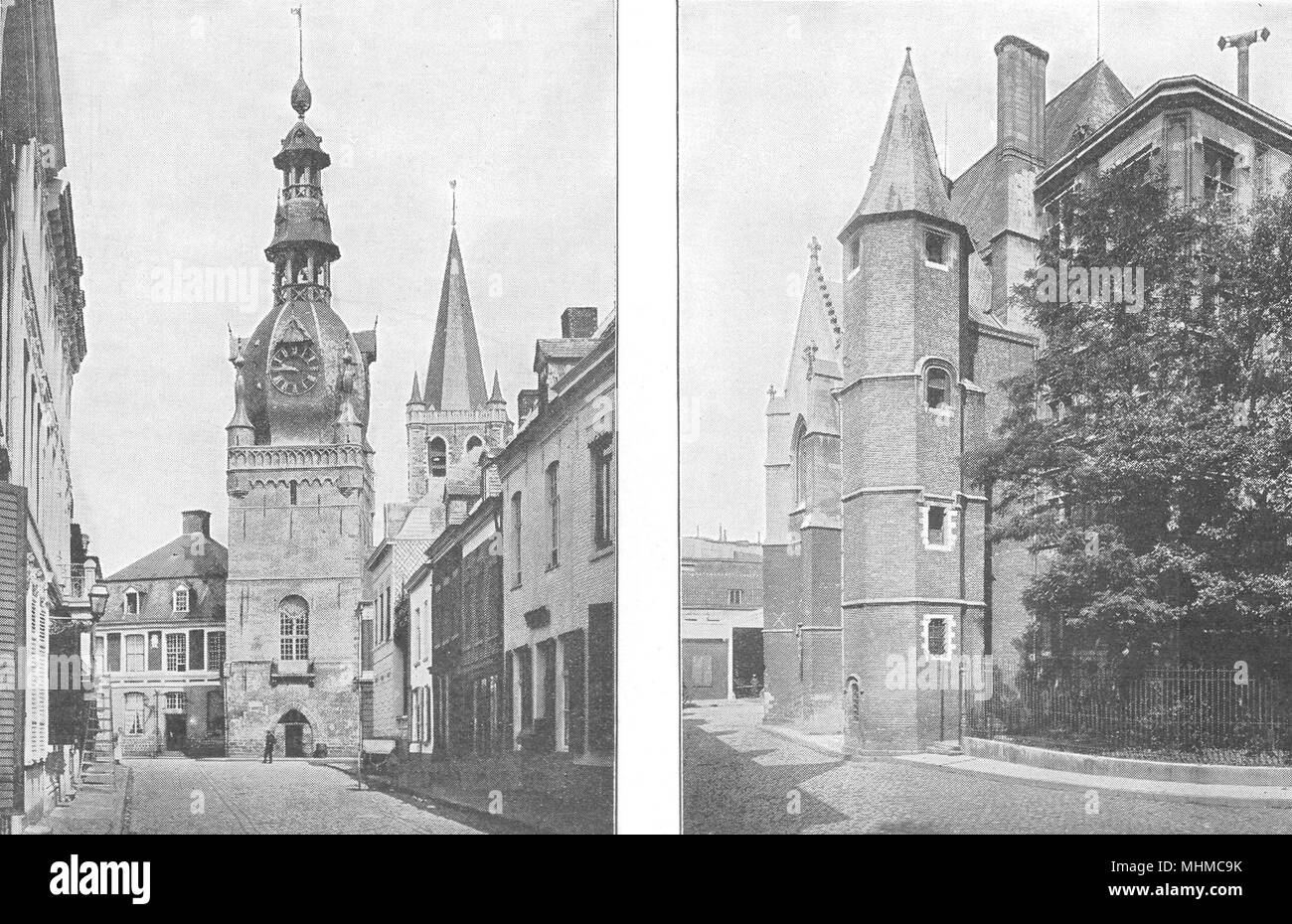 NORD. Beffroi de Comines, Lille. Palais Rihour 1900 ancienne imprimer photo  Photo Stock - Alamy