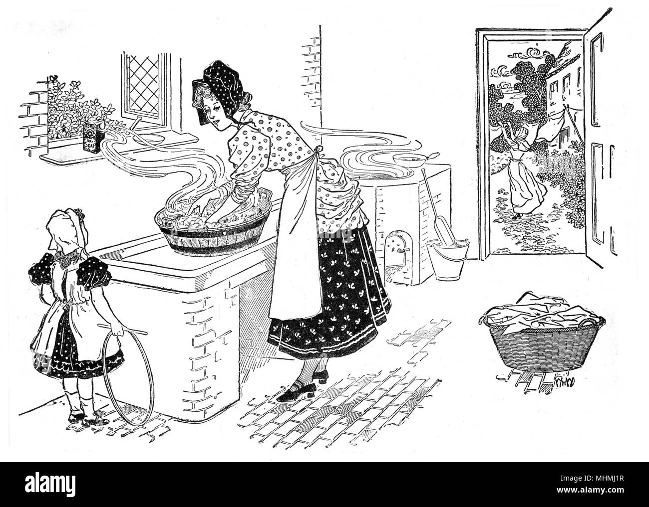 JOUR DE LAVAGE/MÈRE/ENFANT Banque D'Images