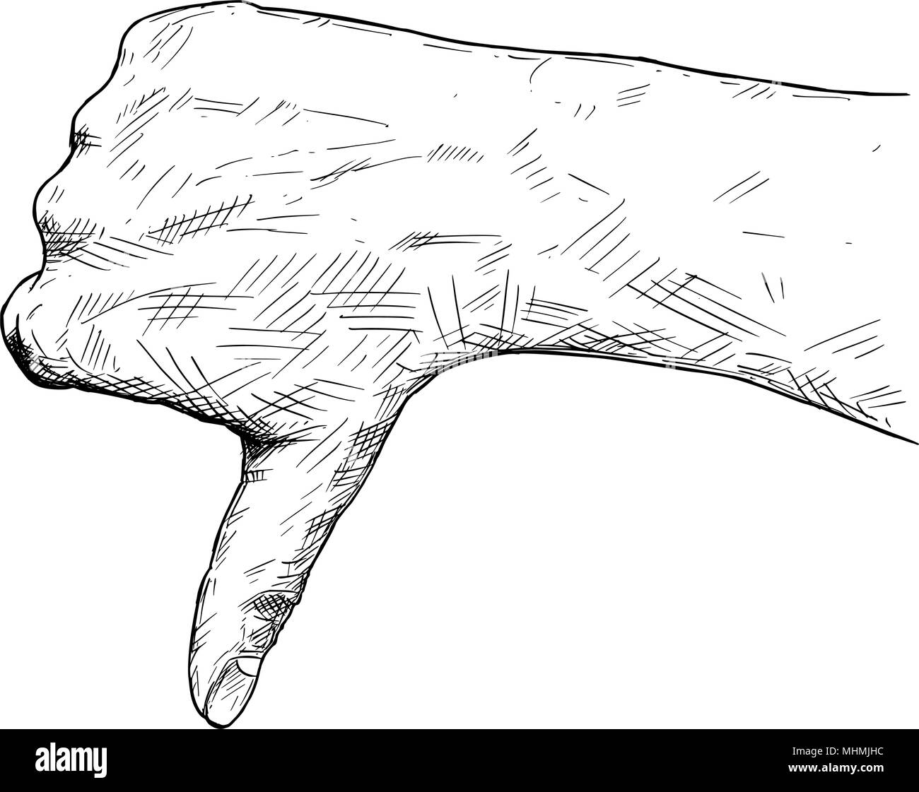 Vector illustration artistique ou dessin du geste de la main vers le bas du pouce Illustration de Vecteur