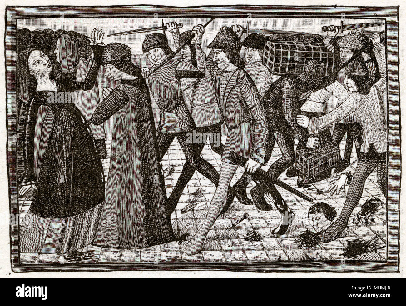 L'effusion de sang dans les rues de Paris pendant le soulèvement populaire. Date : 1381 Banque D'Images