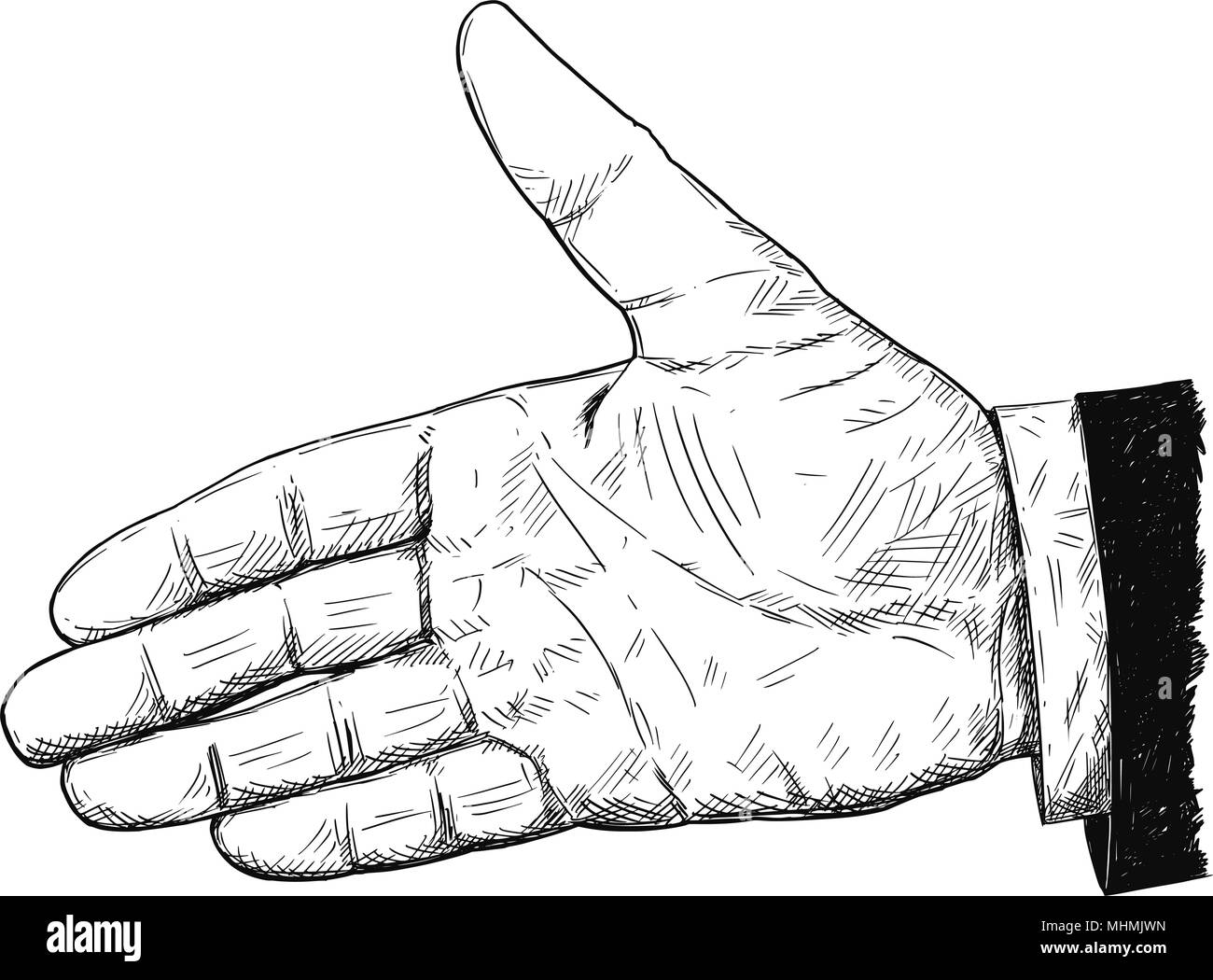 Vector illustration artistique ou un dessin de Man in suit la main ouverte pour geste Handshake Illustration de Vecteur