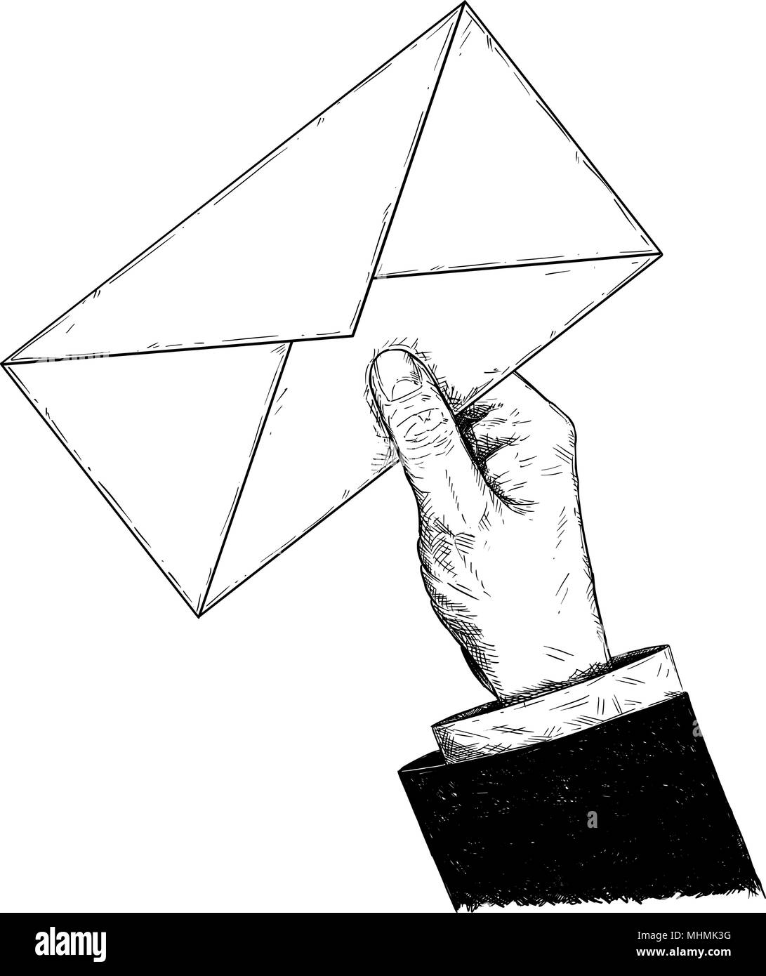 Vector illustration artistique ou un dessin de Businessman Hand Holding Mail Enveloppe Lettre Illustration de Vecteur
