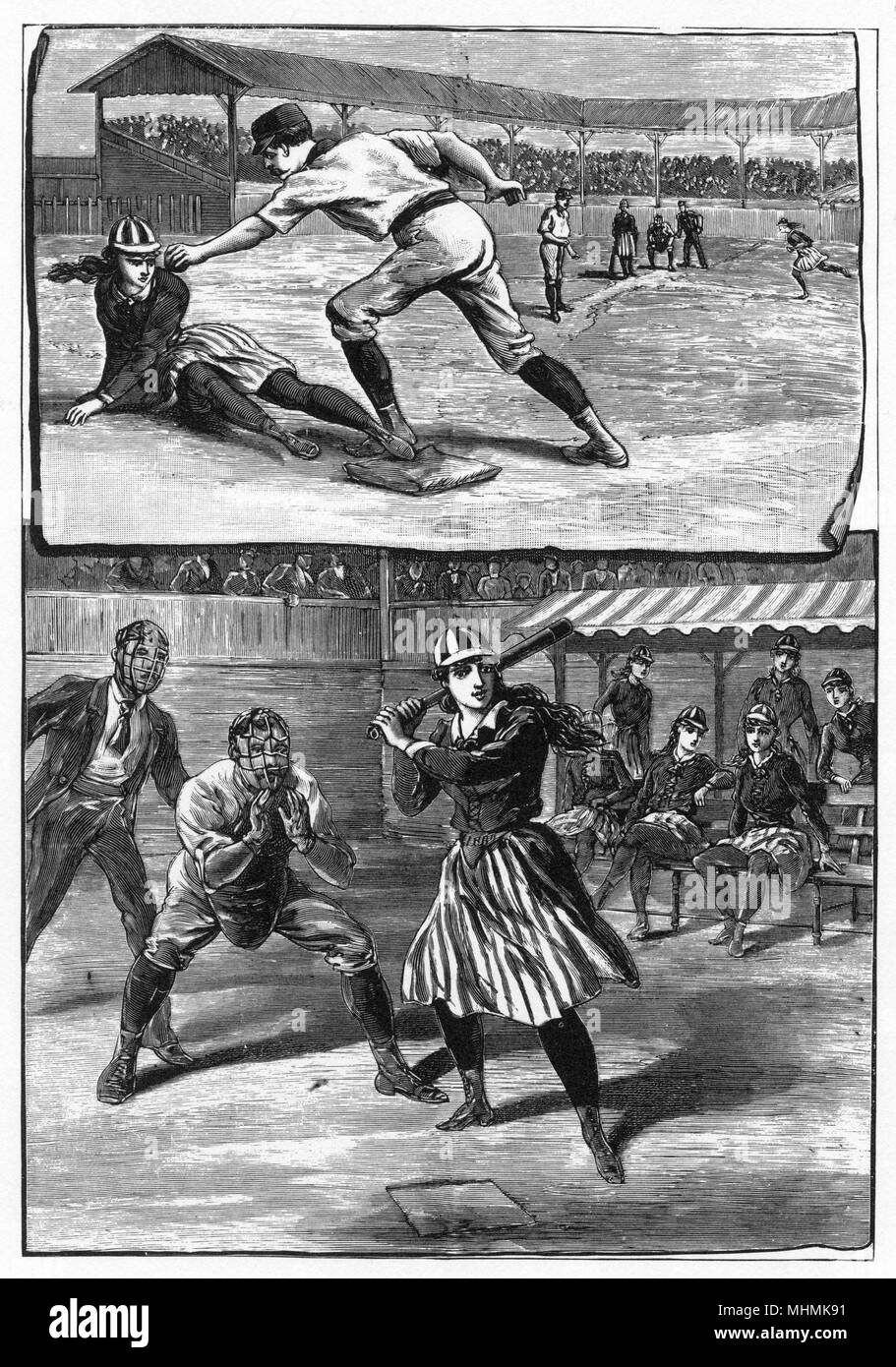 'Jeune femme Baseballlists» « La nouvelle et très réussie déjà idée de manager W.S.Franklin et les belles du Bal et bat. Date : 1890 Banque D'Images