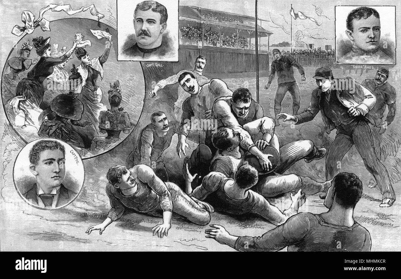 Yale et Princeton bataille pour le championnat dans un match féroce à Berkeley Oval. Date : 1889 Banque D'Images