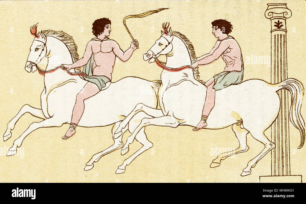ANCIENNE COURSE DE CHEVAUX GRECS Banque D'Images