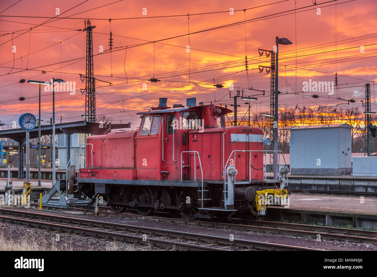 Un véhicule rail station à Karlsruhe - Allemagne Banque D'Images