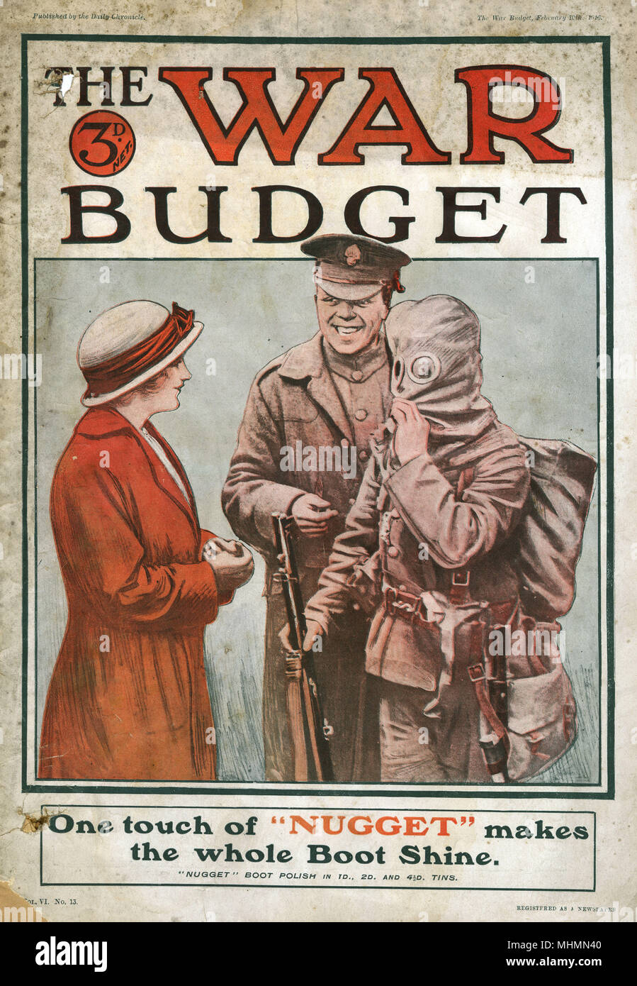 Le budget de guerre - Tommies dans les masques à gaz Banque D'Images