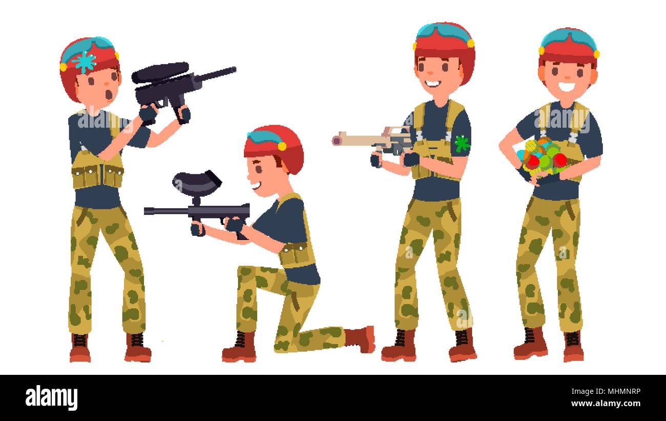 Joueur de Paintball Scénario. La bataille. Les membres de l'équipe