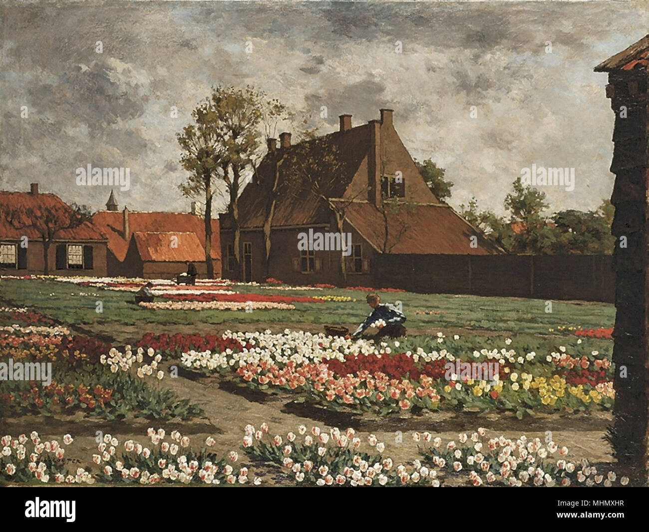 Koster Antonie Louis - La maison de Benoît De Spinoza à Rijnsburg floraison au milieu de champs de tulipes Banque D'Images