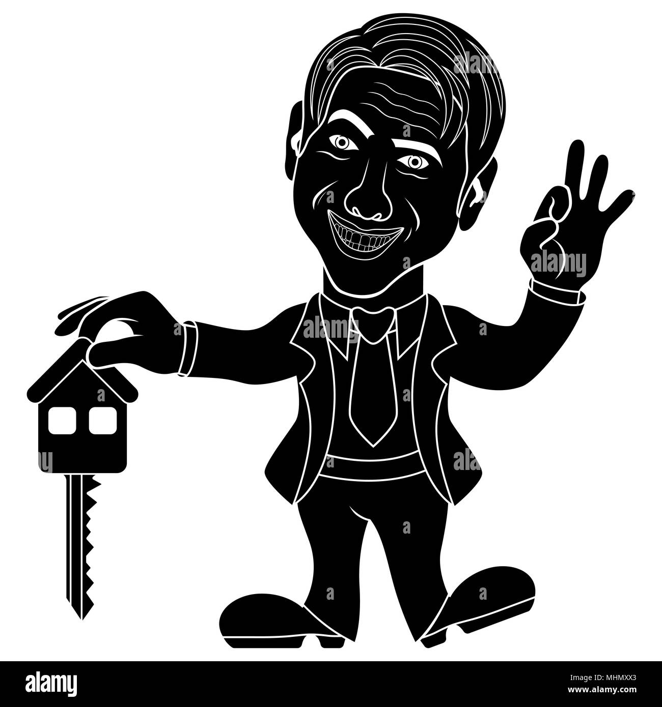 Les hommes mûrs joyeuse détient une clé pour house, conceptuel cartoon illustration vecteur pochoir Illustration de Vecteur