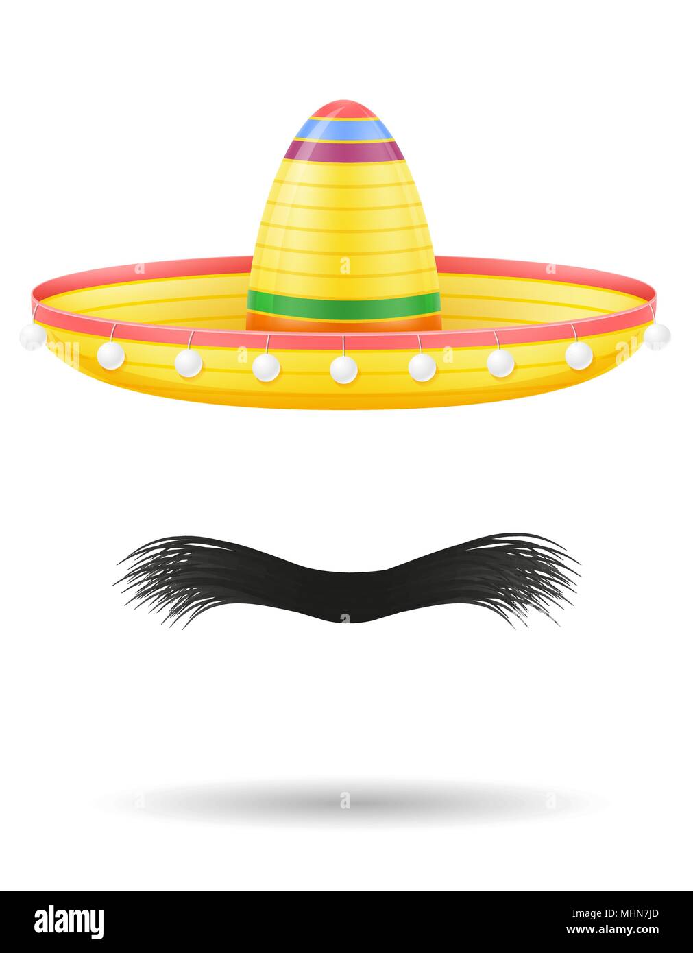 Sombrero mexicain national couvre-chef et moustache vector illustration isolé sur fond blanc Illustration de Vecteur