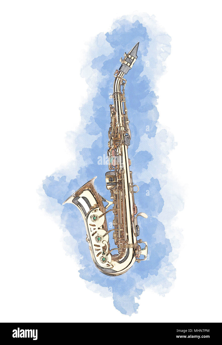 Art numérique illustration d'un saxophone d'or Banque D'Images