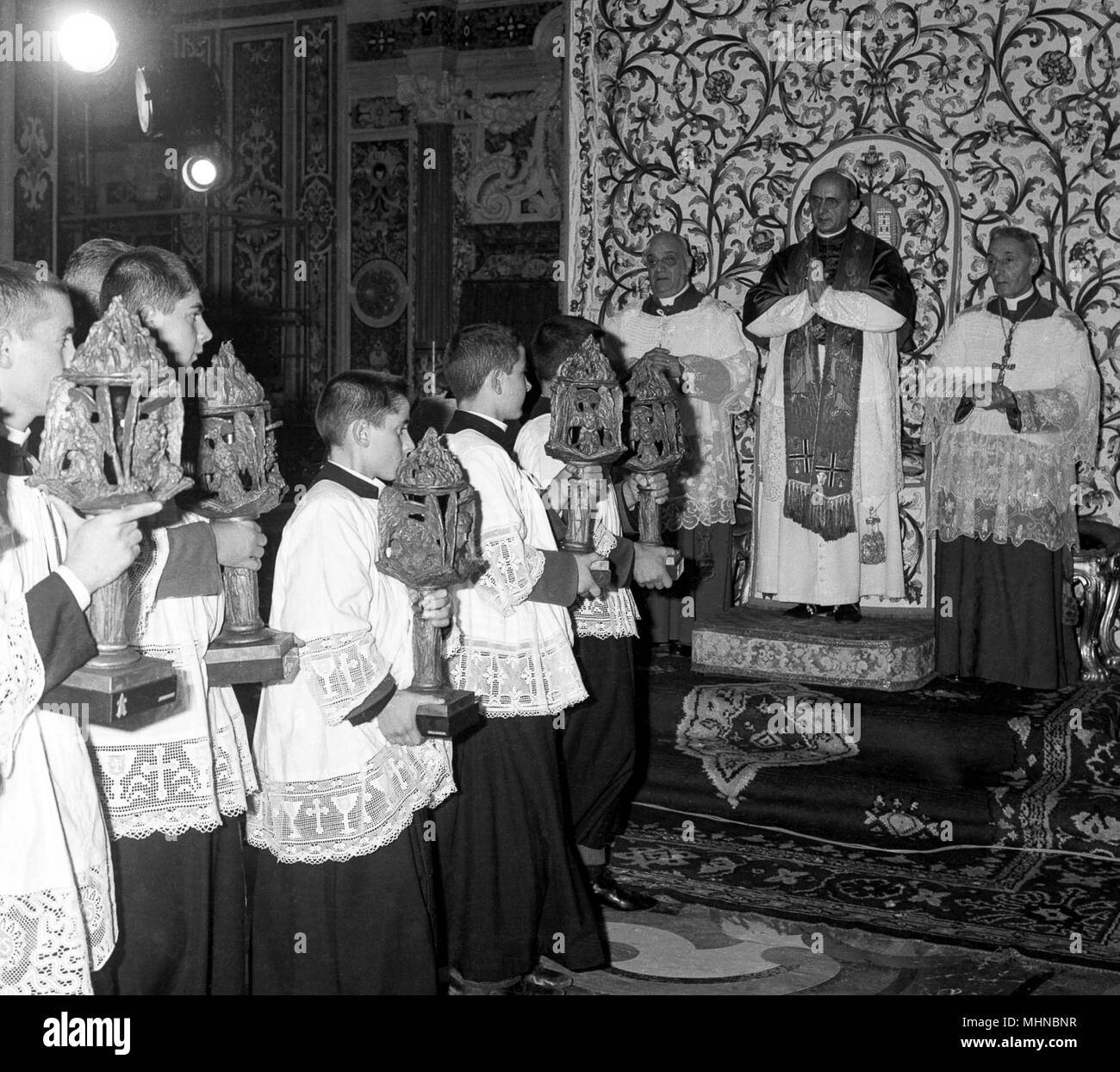 Le pape Paul VI à Montecassino - proclamer saint Benoît patronne principale de l'ensemble de l'Europe à Montecassino - 24 octobre 1964 Banque D'Images