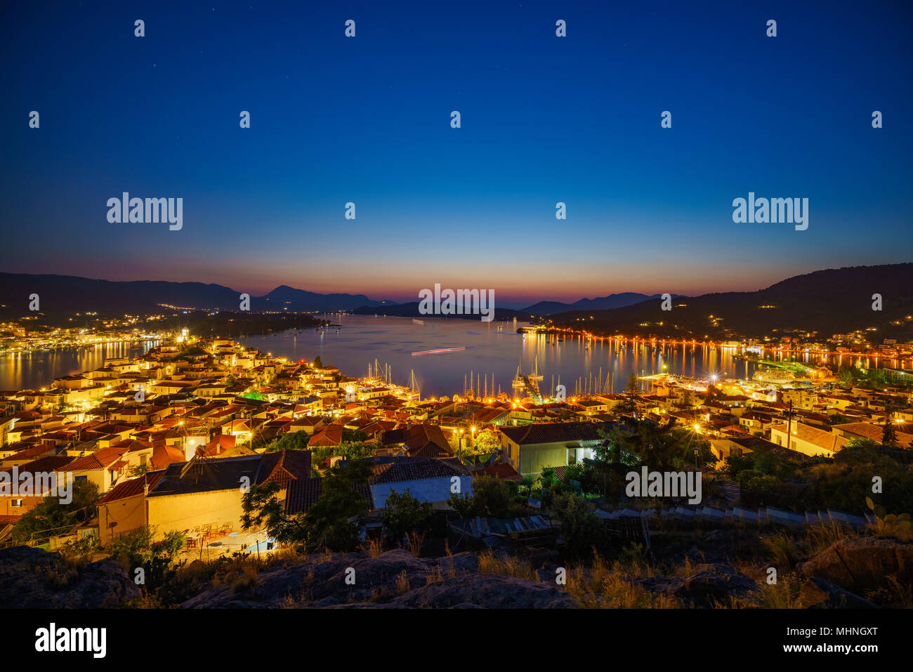 Poros la nuit, Grèce Banque D'Images