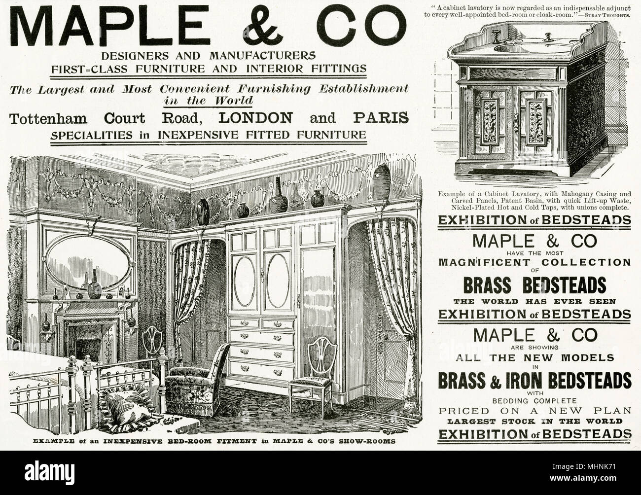 Publicité pour meubles de chambre à coucher Maple 1898 Photo Stock - Alamy