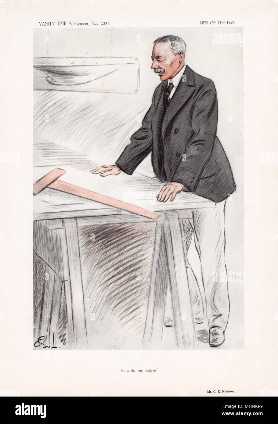 Charles Ernest Nicholson (1868-1954) - yacht designer britannique - "Il est l'un des designer - l'artiste est connu seulement par le pseudonyme "Owl". Date : 1913 Banque D'Images