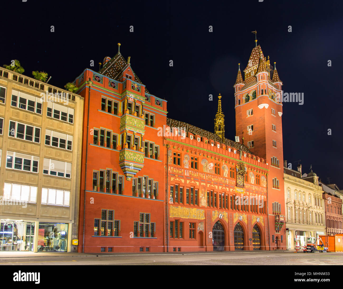 Hôtel de ville de Bâle (Rathaus) la nuit - Suisse Banque D'Images